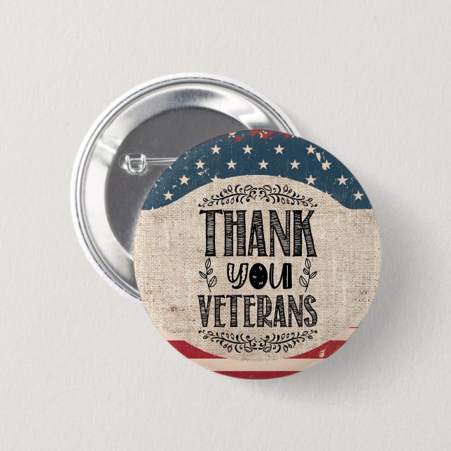 Badge Rond 5 Cm Bouton Vétérans Merci (Devant & derrière)