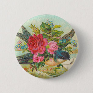 Badge Rond 5 Cm Bouton victorien d'oiseau