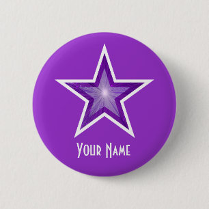 Badge Rond 5 Cm Bouton violet étoile 'Votre nom' violet