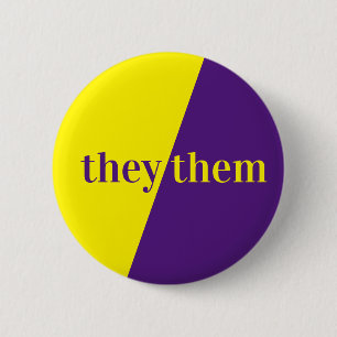 Badge Rond 5 Cm Bouton Violet Jaune Pronoun Ils/Eux