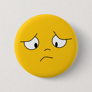 Badge Rond 5 Cm Bouton Visage Triste Orange
