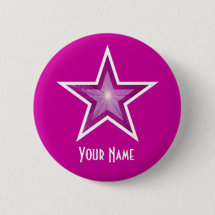 Badge Rond 5 Cm Bouton 'Votre nom' étoile rose