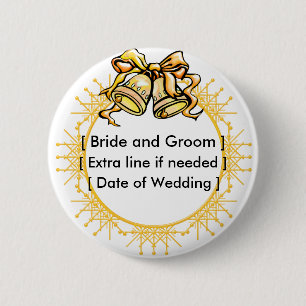 Badge Rond 5 Cm Bouton : Weddiing d'or Bells - customisées