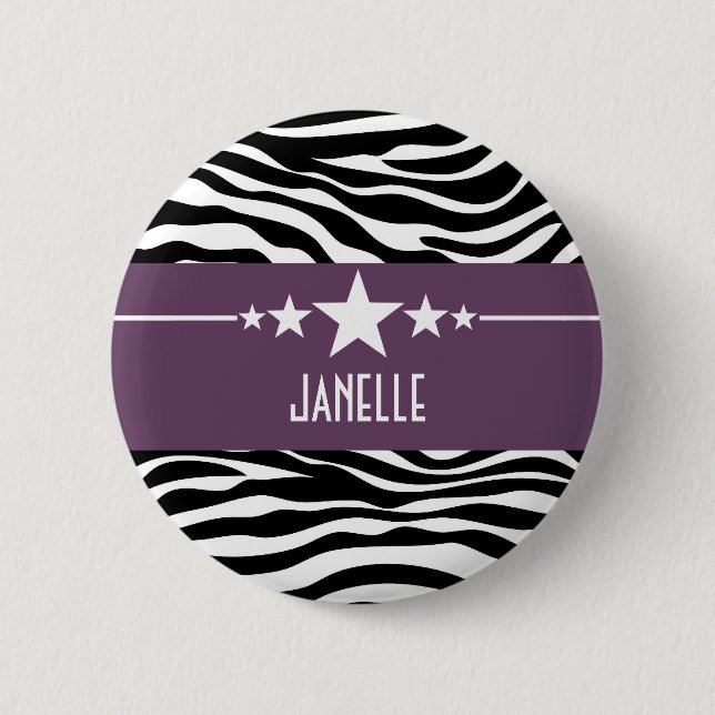 Badge Rond 5 Cm Bouton Zebra de l'étoile pourpre Sassy (Devant)