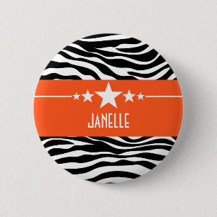 Badge Rond 5 Cm Bouton Zebra Star Sassy Orange