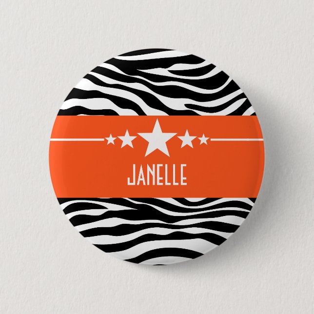Badge Rond 5 Cm Bouton Zebra Star Sassy Orange (Devant)