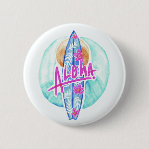 Badge Rond 5 Cm Boutons Aloha Hawaiian Surfer