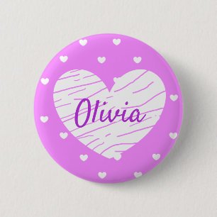 Badge Rond 5 Cm Boutons de balise de nom personnalisé Coeurs blan