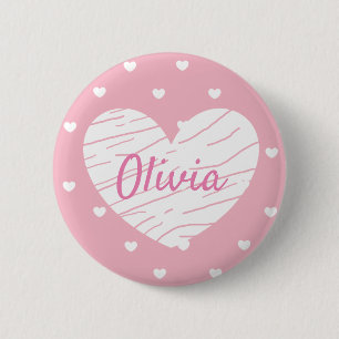 Badge Rond 5 Cm Boutons de balise de nom personnalisé Coeurs rose