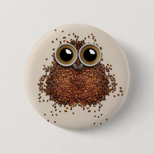 Badge Rond 5 Cm Boutons de chouette de café