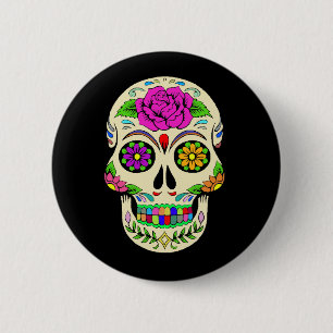 Badge Rond 5 Cm Boutons de crânes en sucre