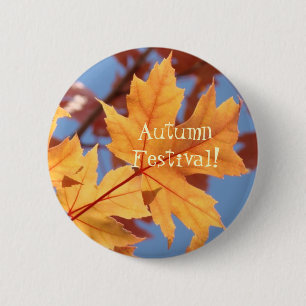 Badge Rond 5 Cm Boutons de festival d'automne Feuilles orange d'au