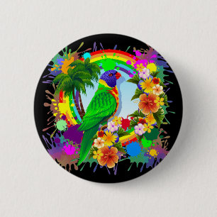 Badge Rond 5 Cm Boutons de perroquet de Lorikeet d'arc-en-ciel