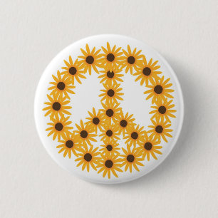 Badge Rond 5 Cm Boutons de signes de paix tournesol