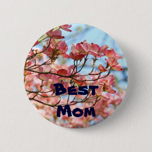 Badge Rond 5 Cm Boutons Meilleure Maman ! Rose Cornouiller Buttons