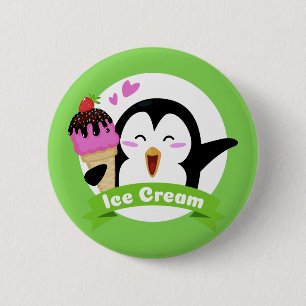 Badge Rond 5 Cm Boutons Pingouin crème glacée