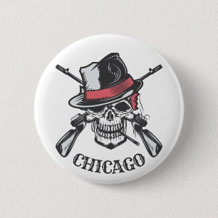 Badge Rond 5 Cm Boutons Skull & Guns texte personnalisé