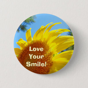 Badge Rond 5 Cm Boutons Souriez Vous ! Été Tournesols