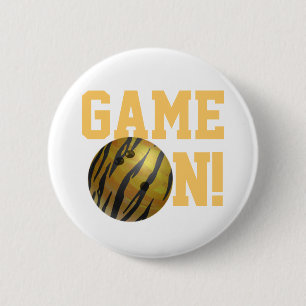 Badge Rond 5 Cm Bowling Ball Tiger Jaune