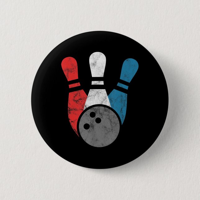 Badge Rond 5 Cm Bowling Distressed Pour Hommes Pins De Bowling Et  (Devant)