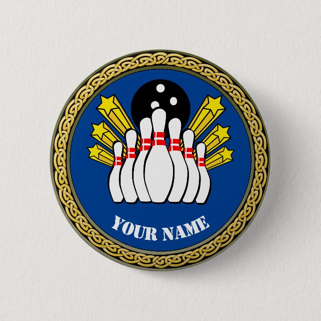 Badge Rond 5 Cm Bowling personnalisé - Ajouter un nom - Bleu (Devant)