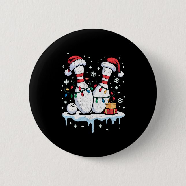 Badge Rond 5 Cm Bowling Santa Hat Funny Christmas Long Sleeve  (Devant)
