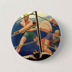 Badge Rond 5 Cm Boxe vintage, Boxers pendant un match