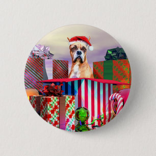Badge Rond 5 Cm Boxer Noël Surprise
