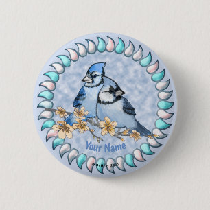 Badge Rond 5 Cm Branche Geai bleu