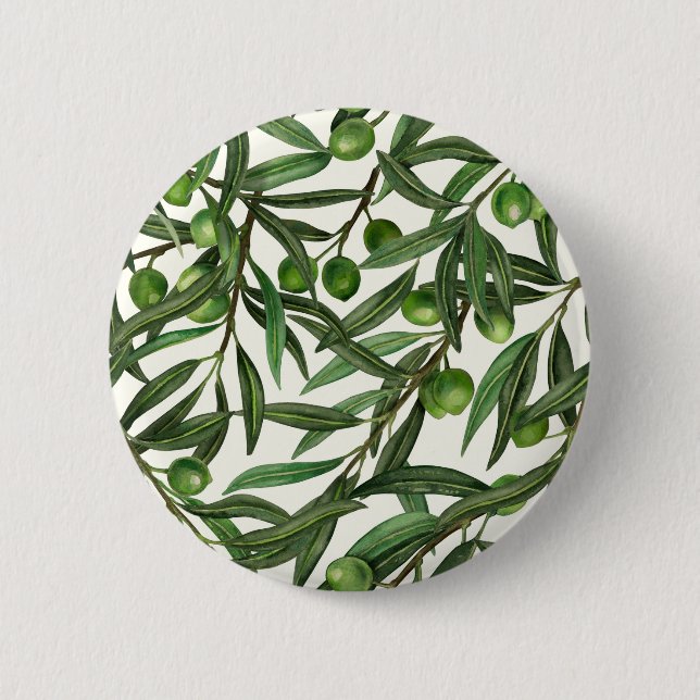 Badge Rond 5 Cm Branches d'olive sur blanc (Devant)
