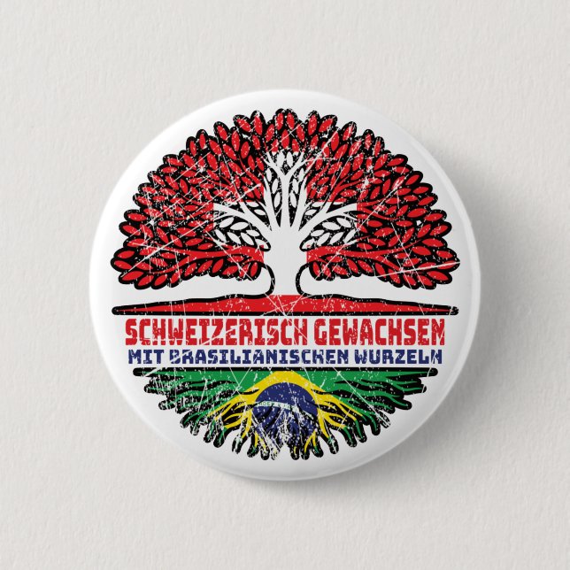 Badge Rond 5 Cm Brasilien Brasilianisch Schweizer Schweiz Baum (Devant)