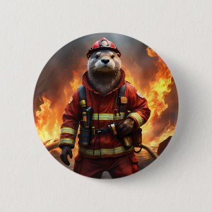 Badge Rond 5 Cm **"Bravoure éclatante : Le pompier Otter"**