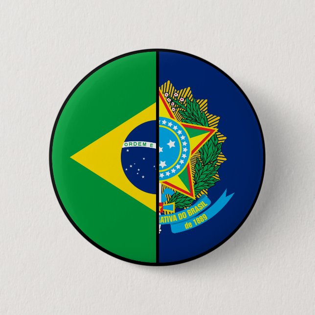 Badge Rond 5 Cm Brésil Drapeau et blason Patriotique (Devant)