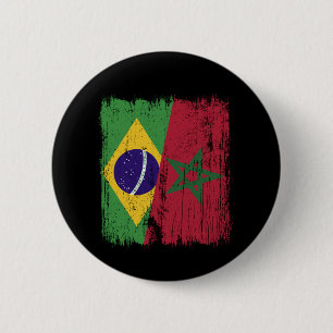 Badge Rond 5 Cm Brésil Maroc Demi-Drapeau Brésilien Marocain