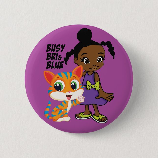 Badge Rond 5 Cm Bri occupé et bouton rond bleu (Devant)