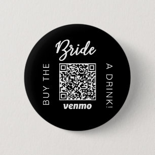 Badge Rond 5 Cm Bride Buy A Drink With QR Code Venmo Black