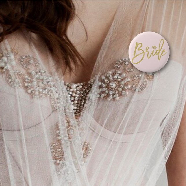 Badge Rond 5 Cm Bride Diamond Chic Gold Brush Mariage (BRIDE Diamond Gold Brush Script Wedding / Bridal / Bachelorette Party Button @ fatfatin_blue_knot)