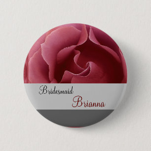 Badge Rond 5 Cm BRIDESMAID Button with RED Rose