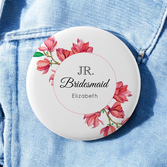 Badge Rond 5 Cm Bridesmaid Junior Rose Blanc Floral (Créateur téléchargé)