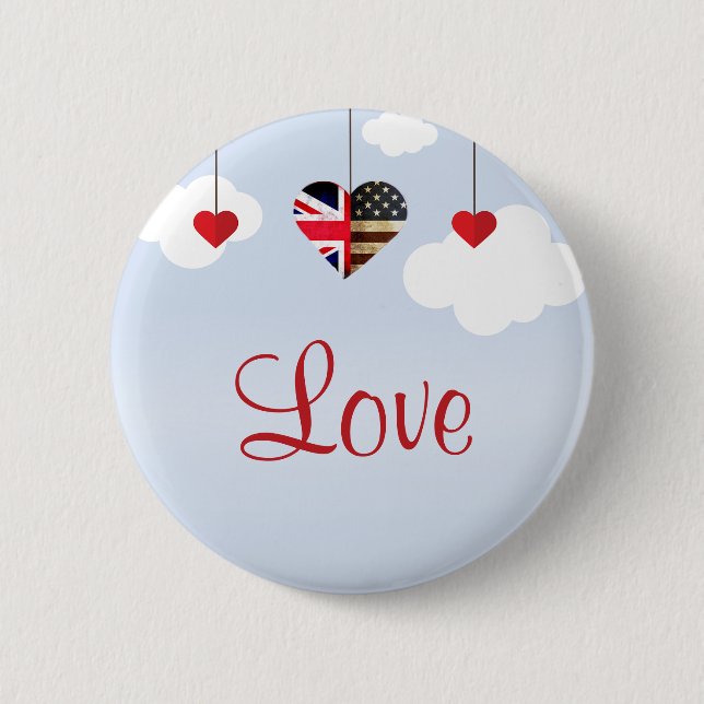 Badge Rond 5 Cm British American Love Hearts mariage royal (Devant)