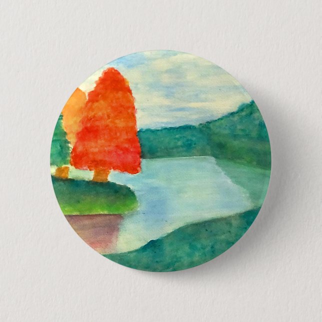 Badge Rond 5 Cm Broche à boutons - Lacs d'automne (Devant)