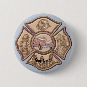 Badge Rond 5 Cm Broche de pompier Croix Maltaise