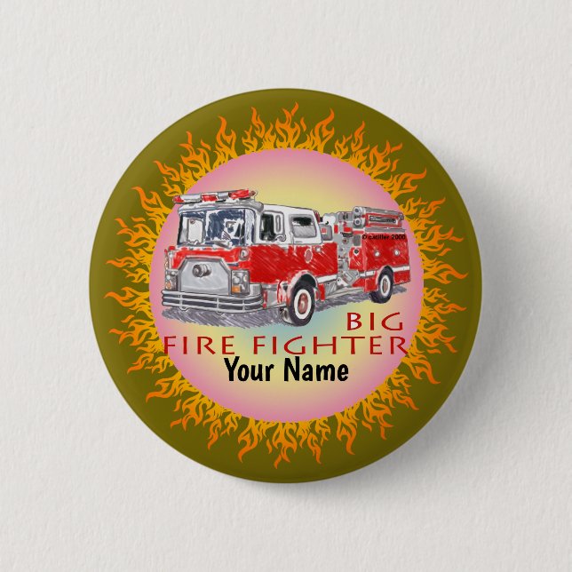 Badge Rond 5 Cm Broche de pompier de gros camion (Devant)