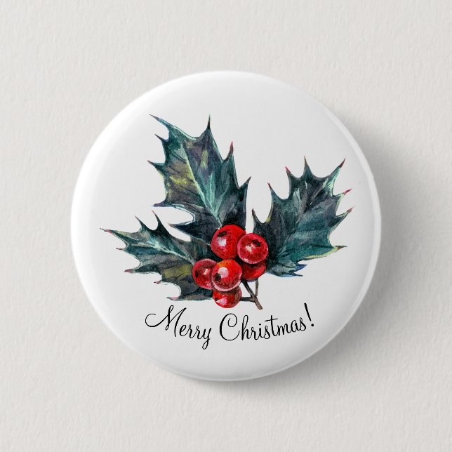 Badge Rond 5 Cm Broches de Noël Holly Spring personnalisées (Devant)