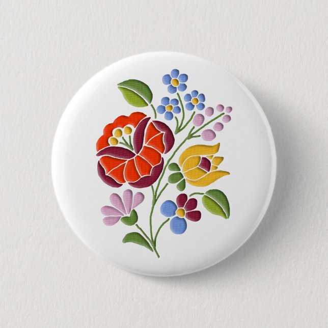 Badge Rond 5 Cm Broderie de Kalocsa - art populaire hongrois (Devant)