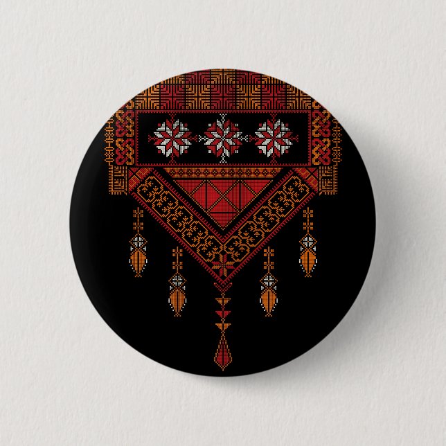 Badge Rond 5 Cm Broderie palestinienne de Tatreez |art palestine (Devant)