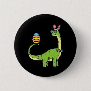 Badge Rond 5 Cm Brontosaurus Oreilles de Lapin Œuf Jour de Pâques 