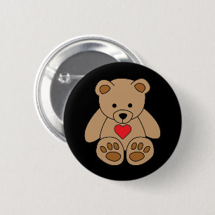 Badge Rond 5 Cm Brown Teddy Bear Coeur Saint Valentin Je t'aime
