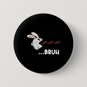 Badge Rond 5 Cm Bruh Lapin de Pâques Manger des Carottes au Chocol