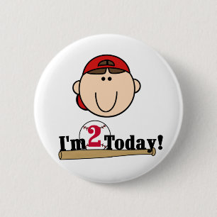 Badge Rond 5 Cm Brunette Boy Baseball 2e anniversaire